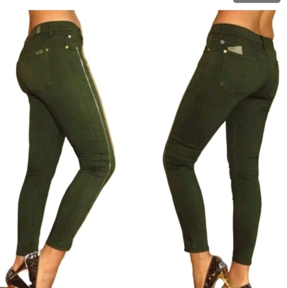 7 for all mankind Skinny Green Denim.jesns with zippers down the leg - Picture 1 of 9